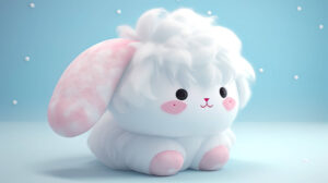 3d image of fluffy cinnamoroll with blue background