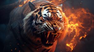 Angry fire tiger roaring wallpaper