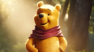 wallpaper of winnie the pooh standing in the forest smiling