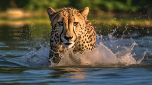 Wallpaper of a cheetah in water
