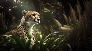 Wallpaper of a cheetah standing calmly in a forest