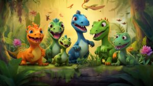 Wallpapler of couple cute dinosaurs standing in a forest