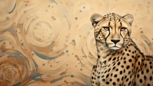 An enthralling wallpaper showcasing the captivating arrangement of a cheetahs spots against a backdrop of soft hues
