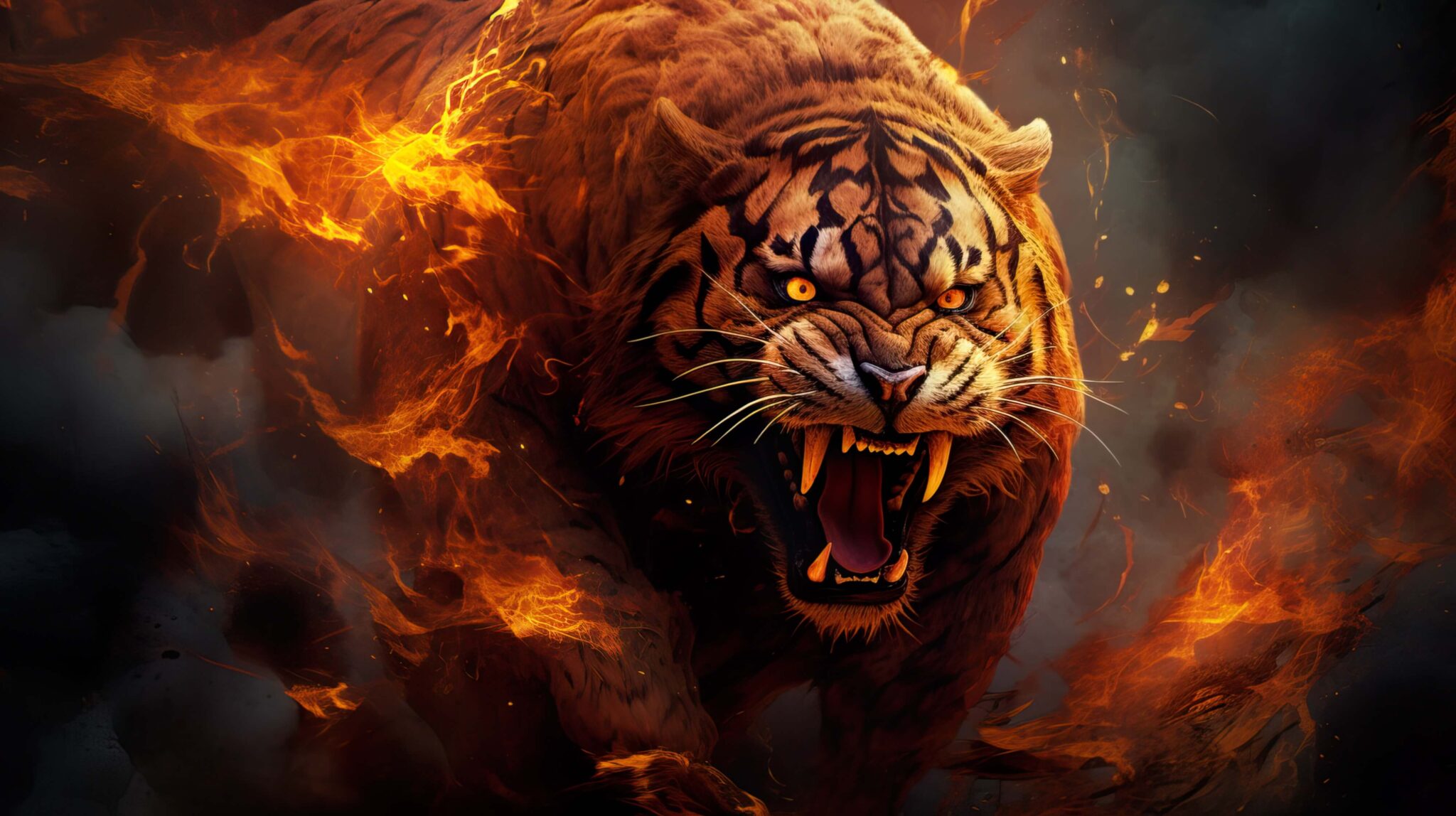 4k Angry Fire Tiger Wallpapers For Free