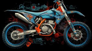Artistic rendering of a dirt bike's intricate details, celebrating the mechanical beauty of this off road machine