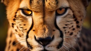 Close up of a cheetah's intense gaze, capturing the raw energy and focus of this incredible predator
