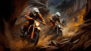 Dirt bikers zooming through tricky terrain bring a thrilling and dynamic wallpaper to life