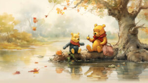 Heartwarming wallpaper featuring Winnie the Pooh and Piglet embarking on an adventure capturing their unbreakable bond of friendship