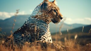 Powerful creature merges with its wild habitat in a double exposure of a cheetahs natural landscape