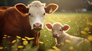 Wallpaper featuring a warm composition a brown cow accompanied by her calf highlighting the caring and nurturing nature of these animals