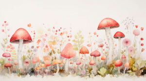 Adorable mushrooms of different shapes add charm to a watercolor inspired background in this wallpaper whimsically named mushroom background.jpg