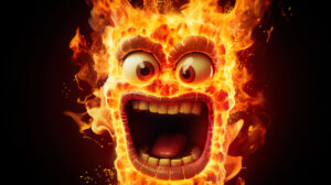 Fiery inferno with SpongeBob at the center, bringing a fiery edge to your desktop