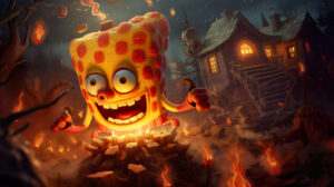 Fire themed SpongeBob scene, capturing the character's lively and spirited nature