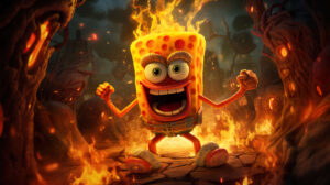 Flaming SpongeBob moment perfectly reflecting his dynamic and energetic personality available as an exhilarating wallpaper