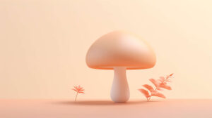 Minimalist design featuring a single, adorable mushroom against a soft, pastel backdrop