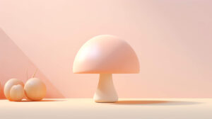 Soft pastel backdrop showcasing a solitary endearing mushroom in a minimalist design