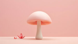 Soft pastel backdrop with a single adorable mushroom in minimalist design is showcased in the wallpaper.jpg
