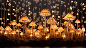 Transform your screen into a charming nature inspired display with a delightful pattern of tiny mushrooms in this whimsical wallpaper