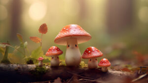 Wallpaper featuring a captivating mushroom family showcasing their cheerful smiles and adding a delightful touch to your screen