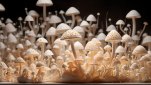 Wallpaper featuring an enchanting arrangement of petite mushrooms transforming your screen into a delightful and nature inspired display