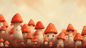 Wallpapers featuring adorable mushrooms donning miniature hats giving a cartoonish touch to your screen