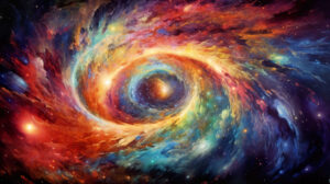 A breathtaking view of a spiral galaxy, swirling with vibrant hues of cosmic dust