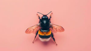 A pastel toned backdrop sets the stage for the simplicity and elegance exuded by the minimalist bee design in this wallpaper