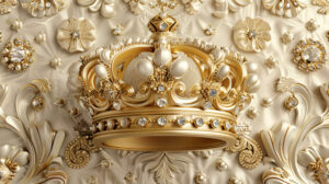 A sophisticated gold and jewel crown pattern for a regal and luxurious wallpaper design