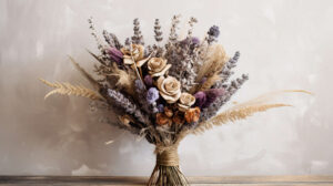 A wallpaper featuring a dried lavender bouquet showcasing soft purples and calming earth tones