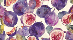 A wallpaper featuring lively figs in watercolor style setting a lush artistic ambiance