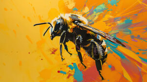 Abstract bee artwork with bold lines and contrasting colors for a modern aesthetic