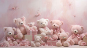 Adorned with adorable teddy bears in various poses this soft pastel wallpaper evokes a sense of charm and sweetness