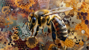 Aesthetic bee collage, blending different bee related elements into a visually pleasing composition