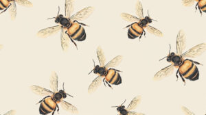 Aesthetic bee pattern with soft, muted colors, creating a calm and nature inspired wallpaper