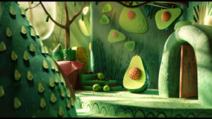 An imaginative avocado themed wallpaper featuring lively patterns that inspire creativity