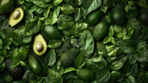Avocado and leafy greens in a harmonious blend, forming a fresh and vibrant wallpaper
