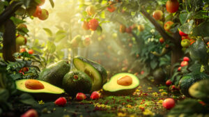 Avocado inspired surrealist wallpaper igniting imaginative creativity