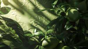 Avocado themed wallpaper captures intricate details emphasizing shadows and highlights in a monochromatic composition