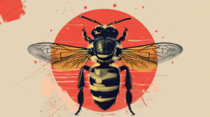 Bold lines contrasting colors and a modern aesthetic define this abstract bee artwork perfect as a wallpaper