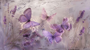 Captivating wallpaper showcasing lavender butterflies adorned with intricate patterns and ethereal wings