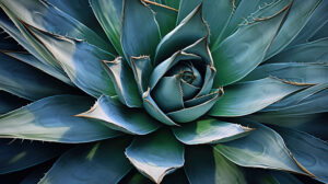 Close up of agave leaves, showcasing intricate patterns and textures