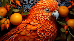 Close up of an orange bird with intricate details, showcasing its natural beauty