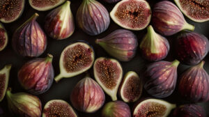 Close up of fresh figs arranged in an elegant and appetizing composition