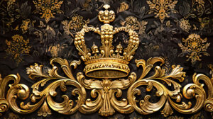 Crown silhouette pattern against a rich, deep background, exuding opulence