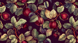 Deep rich hues intertwine in an exquisite fig pattern design creating a visually captivating wallpaper