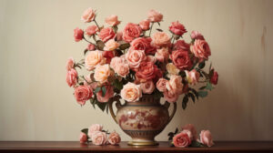 Delicate dried roses arranged in a vintage vase, capturing the essence of timeless beauty