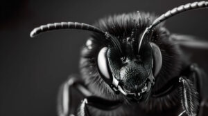 Depth is created in this monochromatic bee wallpaper by focusing on shadows and highlights