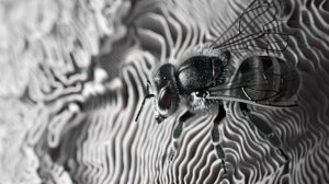 Depth is created in this monochromatic wallpaper featuring bees with a focus on shadows and highlights