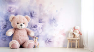 Dreamily gentle teddy bear wallpaper reminiscent of watercolor artistry