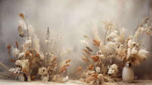 Ethereal and textured a composition of assorted dried flowers forms a captivating visual display in this wallpaper
